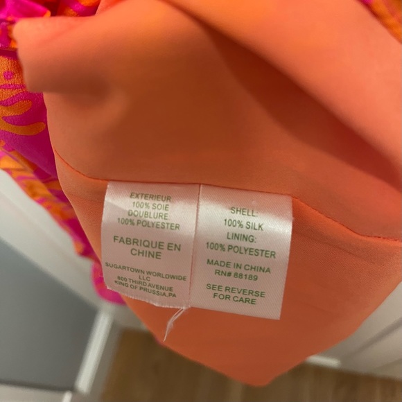 Lilly Pulitzer Silk Charlotte Dress Pop Pink Seaesta Orange Size XS - Picture 6 of 6